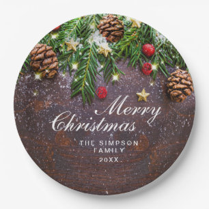 Tannenzapfen Zweig Rustikale Weihnachtsfeier Pappteller