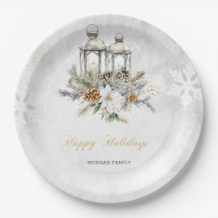 Tannenzweig-Weihnachtsstern Vintage-Laterne Pappteller