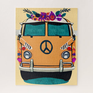 Tanniges florales Retro-Hippie-Van-Vintage-Art Puzzle
