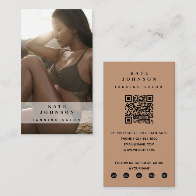 Tanning Salon Spray Tan Beauty Foto QR Code Visitenkarte (Vorne/Hinten)
