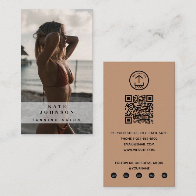 Tanning Salon Spray Tan Beauty Foto QR-Logo Visitenkarte (Vorne/Hinten)
