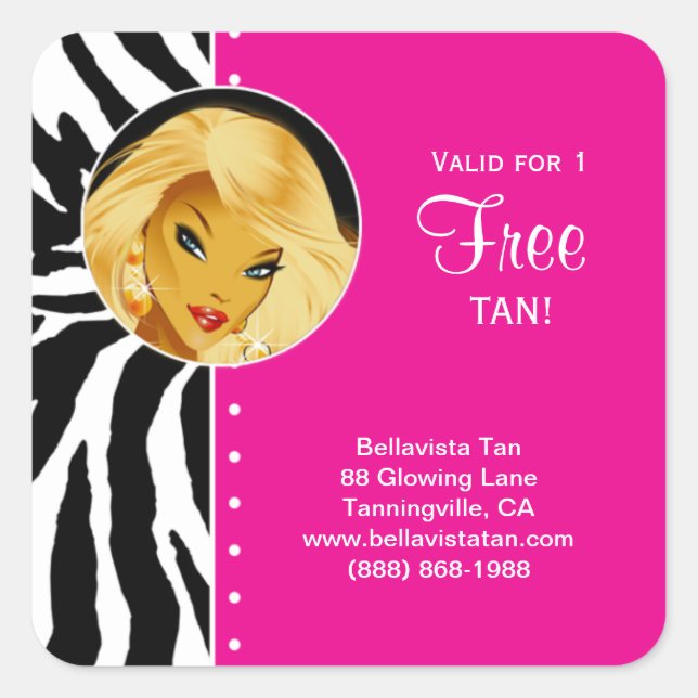 Tanning Salon Sticker Pink Zebra Blonde Frau (Vorderseite)