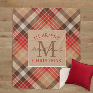 Tannrotes Tartan-Monogramm 'Fröhlichstes Weihnacht Sherpadecke