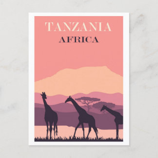 Tansania Africa Pink Vintag Giraffe Travel Postkarte