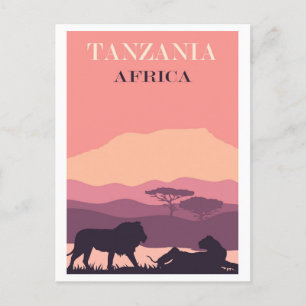 Tansania Africa Pink Vintag Lion Travel Postkarte