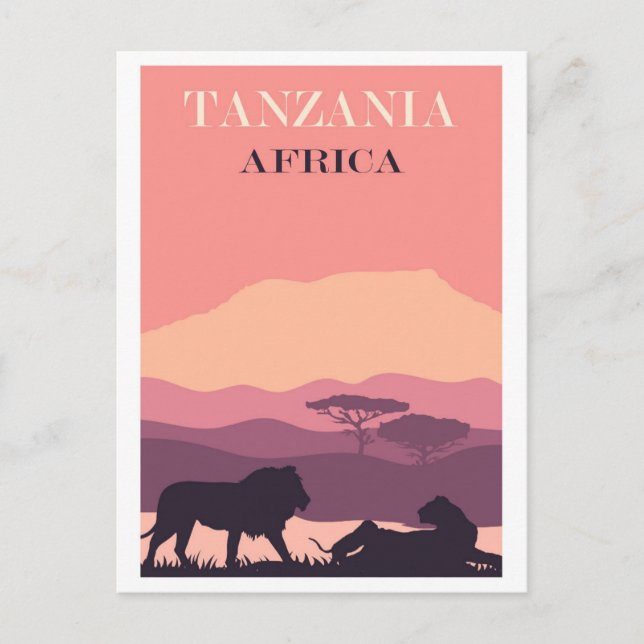 Tansania Africa Pink Vintag Lion Travel Postkarte (Vorderseite)