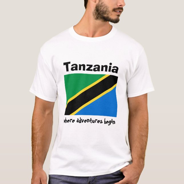 Tansania-Flagge + Karte + Text-T - Shirt (Vorderseite)