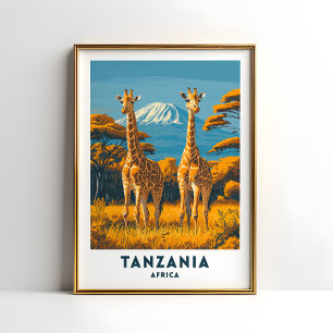 Tansania-Giraffen-Safari-Reiseposter-Kunst Poster