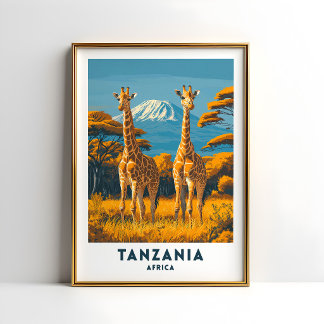 Tansania-Giraffen-Safari-Reiseposter-Kunst Poster