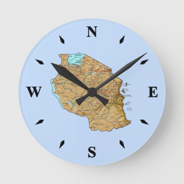 Tansania Map Clock Runde Wanduhr (Vorderseite)