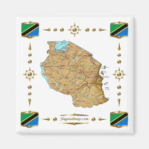 Tansania Map + Flags Magnet