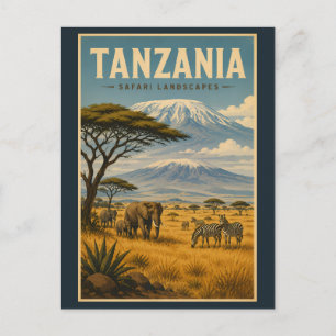 Tansania Safari-Zebra-Illustration Reise Kunst Postkarte