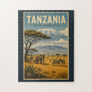 Tansania Safari-Zebra-Illustration Reise Kunst Puzzle