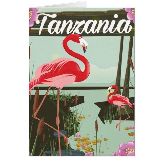Tansania - See Natron - Flamingo Reiseplakat (Vorne)