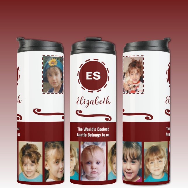 Tantchen fügen Sie einen Namen Foto Collage weiß b Thermosbecher (Von Creator hochgeladen)