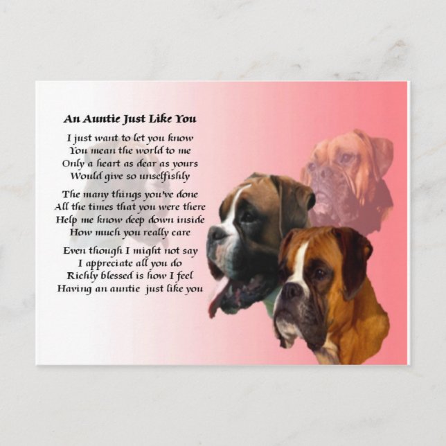 Tantchen Gedicht - Boxer Dog Postkarte (Vorderseite)