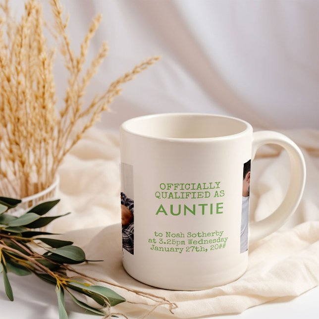Tante 2 Custom Baby Fotos und Geburtsstunde Kaffeetasse (Auntie baby birth announcement photo mug)