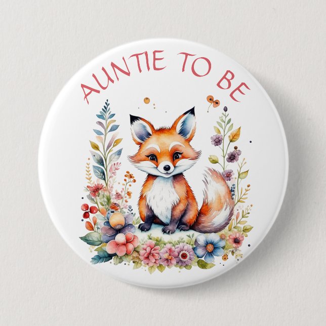 Tante | Babyfox und Blume Kinderdusche Button (Vorderseite)