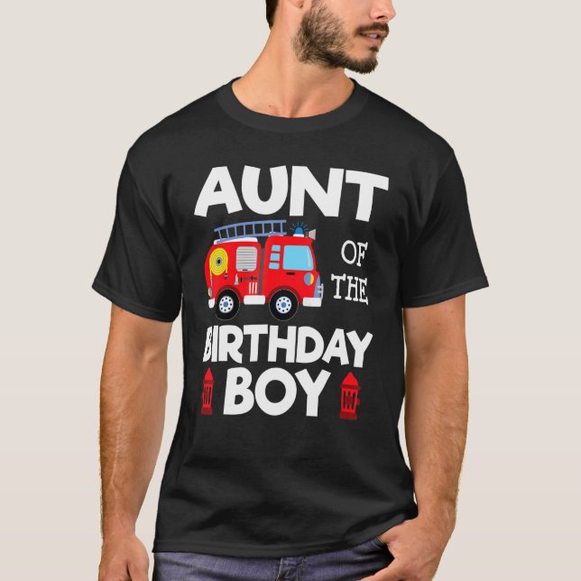 Tante Birthday Boy Fire Truck Kleinkind Feuerwehrm T-Shirt (Vorderseite)