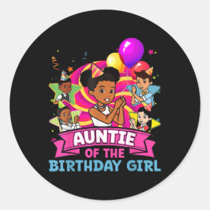 Tante Das Geburtstagsmädchen Party Rosa Puppe Fami Runder Aufkleber