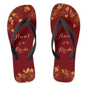 Tante der Braut Dunkles Burgund & Gold Foliage Flip Flops