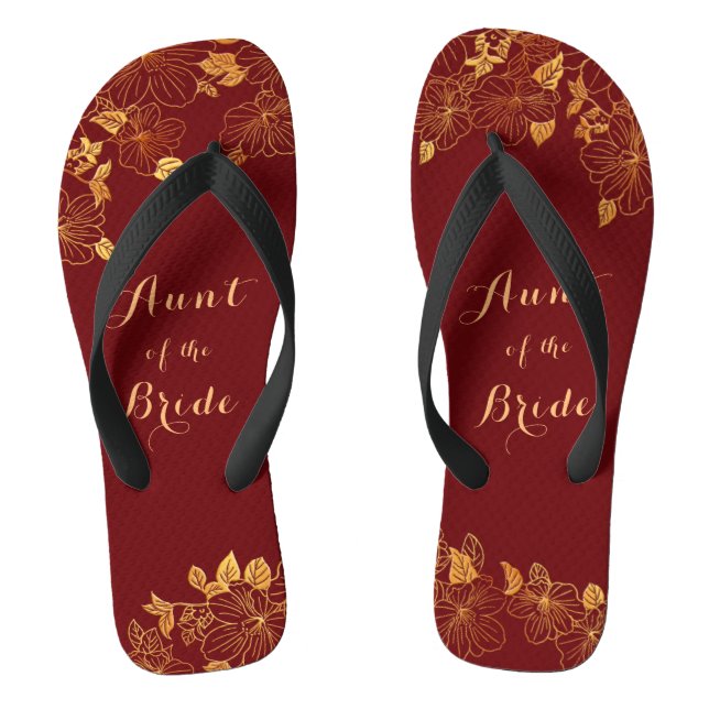 Tante der Braut Dunkles Burgund & Gold Foliage Flip Flops (Fußbett)