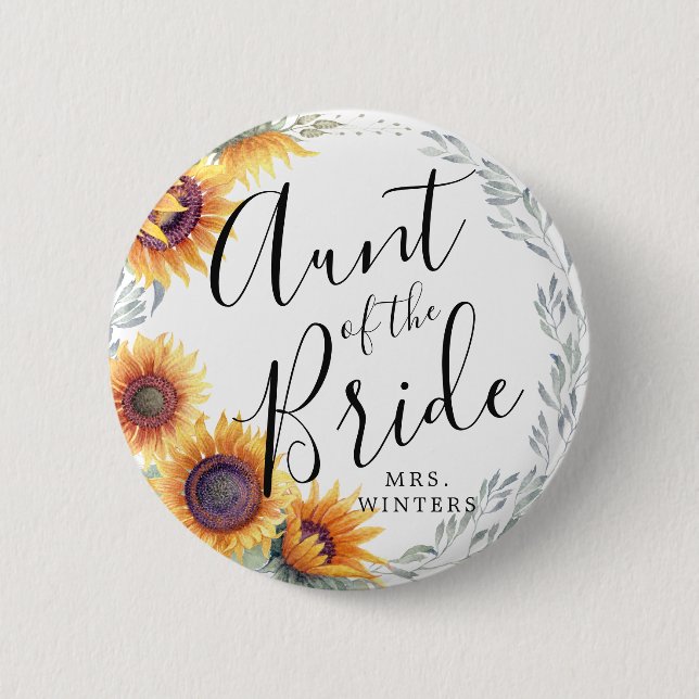 Tante der Braut | Sonnenblumen Florals Hochzeit Button (Vorderseite)