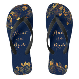 Tante der Bride Gold Foliage Navy Blue Flip Flops