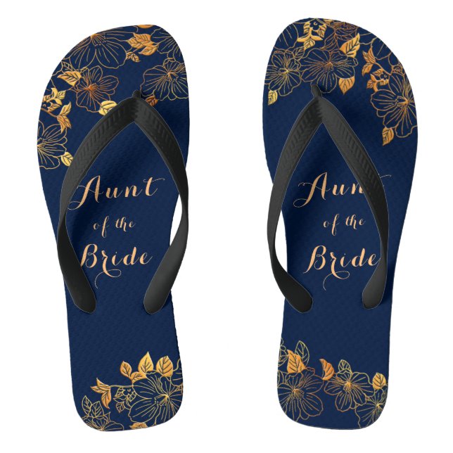 Tante der Bride Gold Foliage Navy Blue Flip Flops (Fußbett)