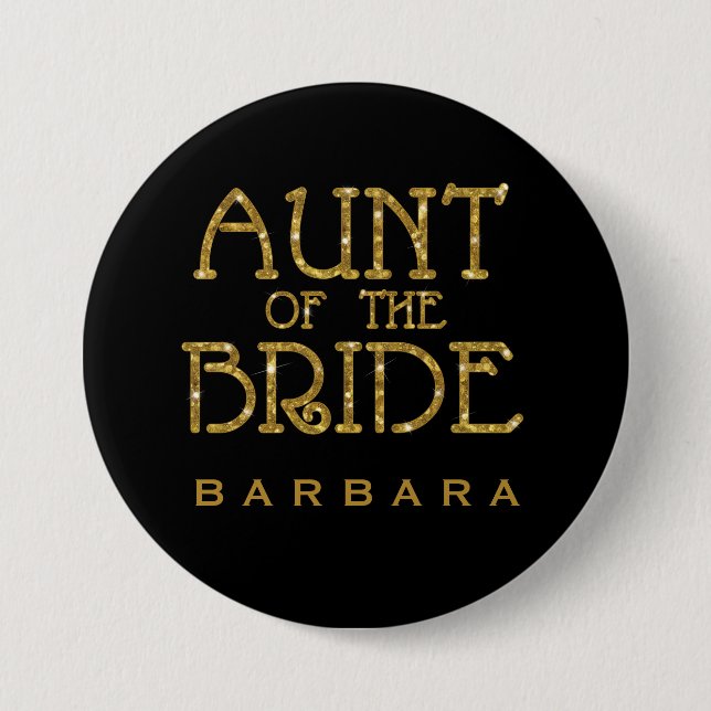 Tante des Bride Gold Imitats Glitzer Nametag Button (Vorderseite)