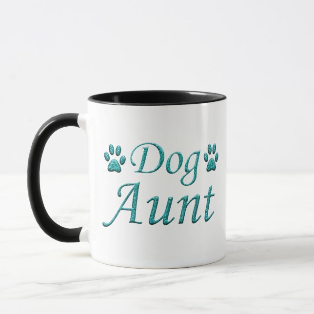 Tante Dog Tante Aquamarin Typografie Geschenk Tasse (Links)