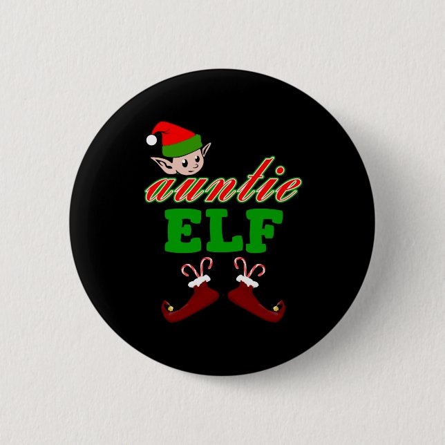 Tante Elf Weihnachtsgeschenk Button (Vorderseite)
