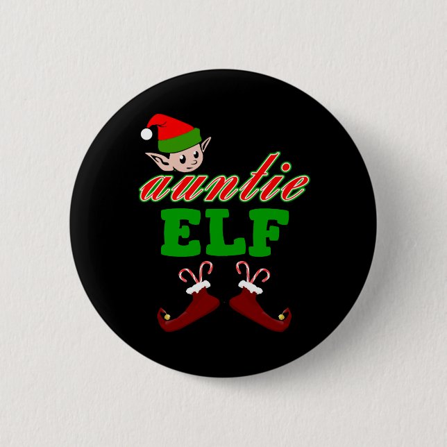 Tante Elf Weihnachtsgeschenk Button (Vorderseite)