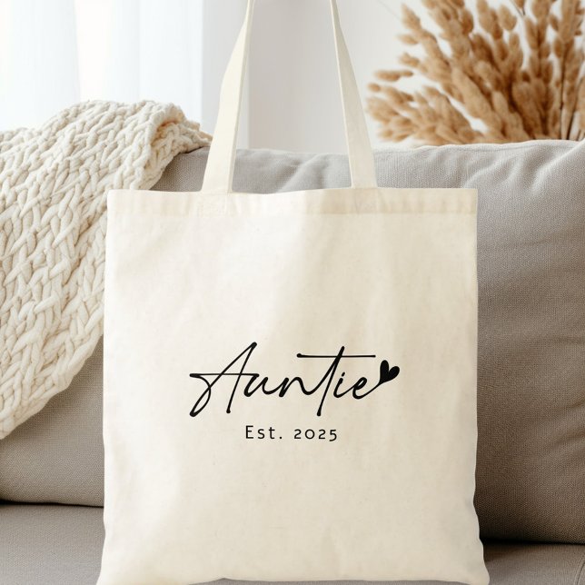 Tante Est Jahr Handschrift Herz Tragetasche (Auntie Est year handwritten script heart Tote Bag)