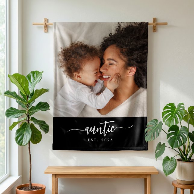 Tante Established Black Elegant Script Foto Fleecedecke (Von Creator hochgeladen)