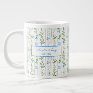 Tante Established Blaue Wasserfarben Blumen gestre Jumbo-Tasse