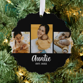 Tante etablierte moderne Schrift Schwarz 3 Foto Ornament Karte