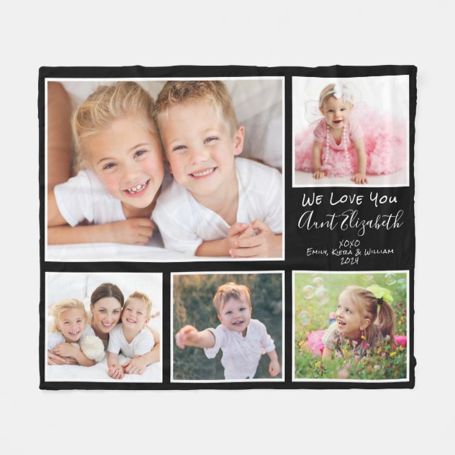 Tante Foto Collage Black Fleecedecke (Vorderseite (Horizontal))