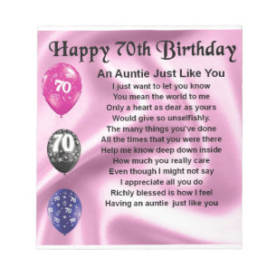 Tante Gedicht - 70. Geburtstag Notizblock