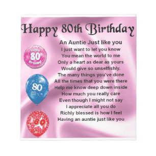 Tante Gedicht - 80. Geburtstag Notizblock