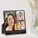 Tante Liebe Sie 3 Foto Collage Black Fotoplatte<br><div class="desc">Eleganter Sake schwarze Foto-Plakette,  um die beste Tante aller Zeiten zu feiern,  mit einer 3-Foto-Collage ihrer Nichten und Neffen,  ihren Namen,  "We Liebe You" oder "I Liebe You" in klassischen weißen Serifentypografie,  und ob sie Tante,  Tante,  tia,  etc. nennen.</div>