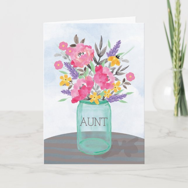 Tante Muttertag Mason Jar Vase mit Blume Karte (Vorderseite)