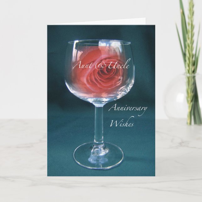 Tante & Onkel Jubiläum Wineglass Rose Congratula Karte (Vorderseite)