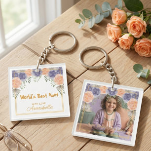 Tante-Photo Floral Gold Rahmen Weltbest Schlüsselanhänger