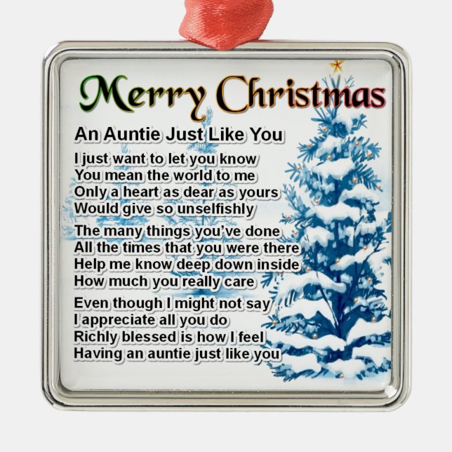 Tante Poem Christmas Design Silbernes Ornament (Vorne)