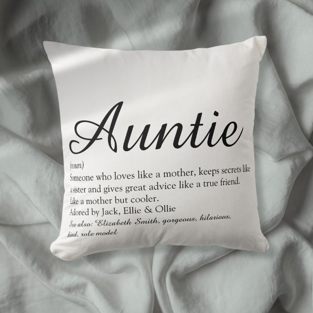 Tante Tante definiert Schwarz und Weiß-Chic-Skript Kissen (Aunt Auntie Definition Black and White Chic Script Throw Pillow)