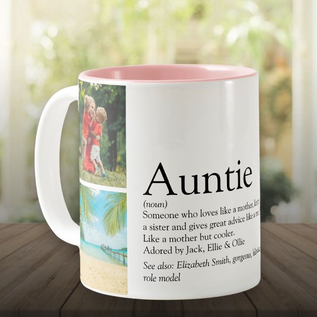 Tante, Tante Definition 4 Foto Collage Zweifarbige Tasse (Aunt, Auntie Definition 4 Photo Collage Two-Tone Coffee Mug)