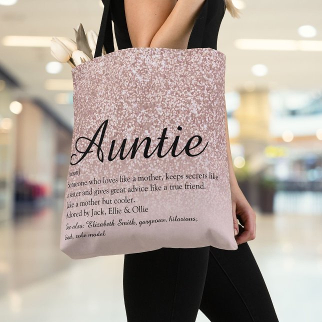 Tante Tante Definition Script Rose Gold Glitzer (Aunt Auntie Definition Script Rose Gold Glitter Tote Bag)