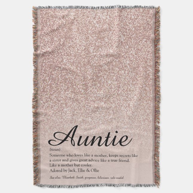 Tante Tante Definition Script Rose Gold Glitzer Decke (Vorderseite Vertikal)