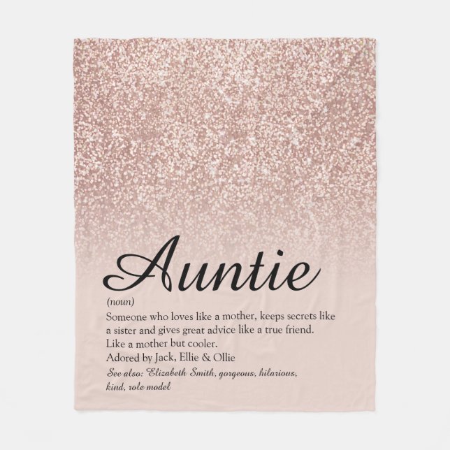 Tante Tante Definition Script Rose Gold Glitzer Fleecedecke (Vorderseite)